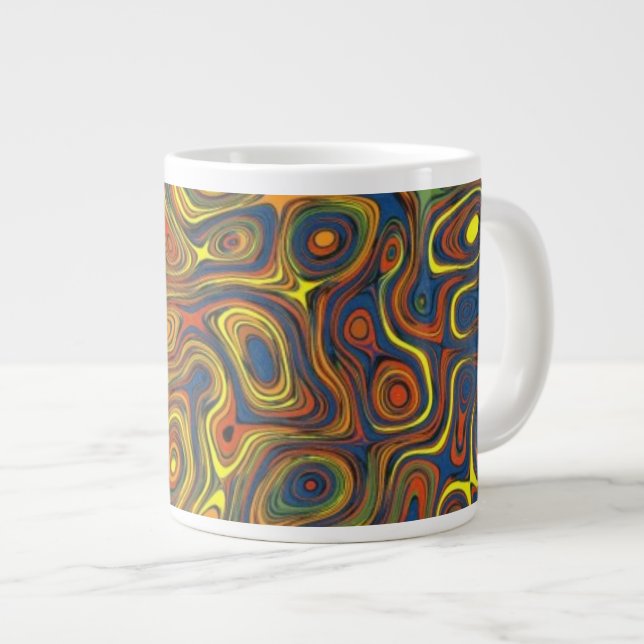 Crazy Swirls Jumbo-sized Mug, Abstract Design Large Coffee Mug (Front Right)