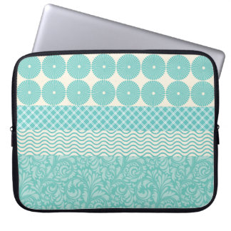 Crazy Teal Blue Patterns Circles Floral Plaid Wave Laptop Sleeve