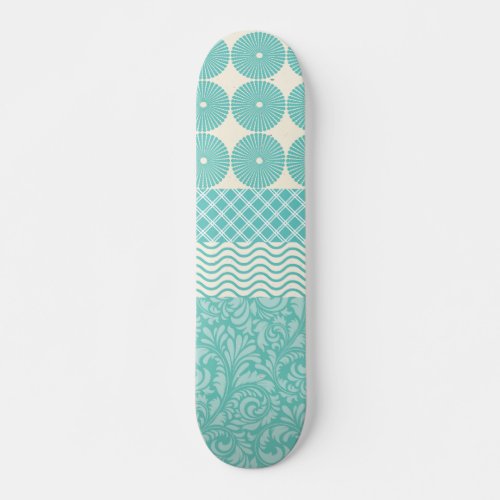 Crazy Teal Blue Patterns Circles Floral Plaid Wave Skateboard Deck