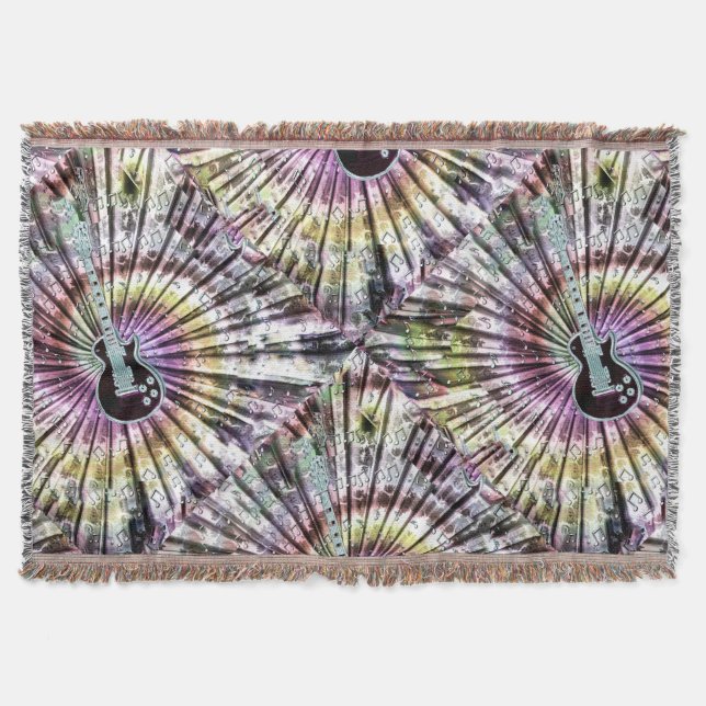 Crazy Tie-Dye Effect Colorful Guitar Throw Blanket (Front)