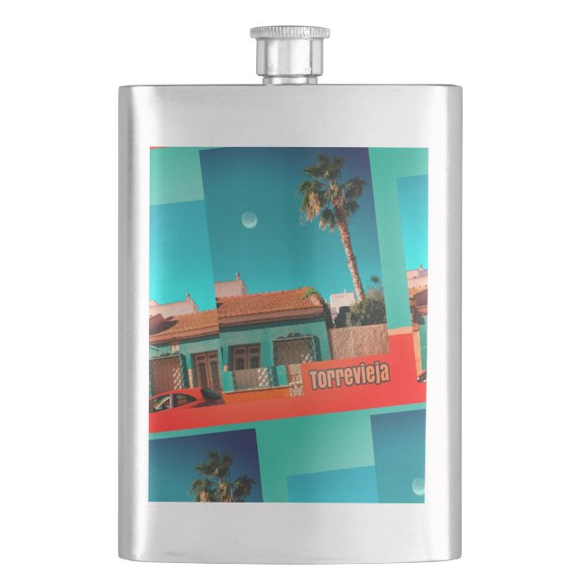 Crazy Torrevieja in Orange and Turqoise Flask (Front)