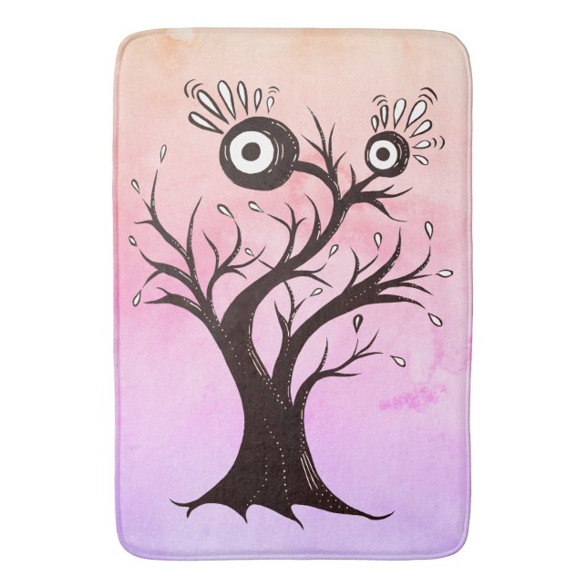Crazy Tree Creature Ink Art Pink Fantasy Bath Mat (Front Vertical)