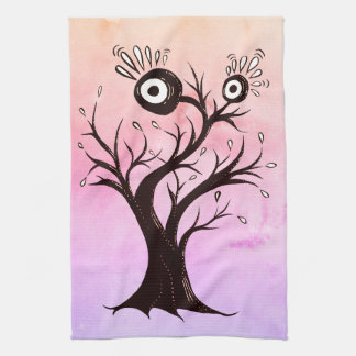 Crazy Tree Creature Ink Art Pink Fantasy Kitchen Towel