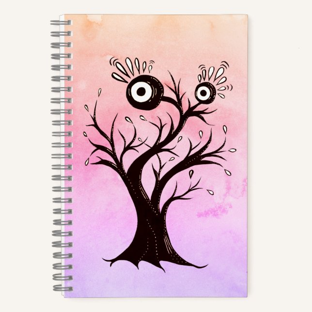 Crazy Tree Creature Ink Art Pink Fantasy Notebook (Front)