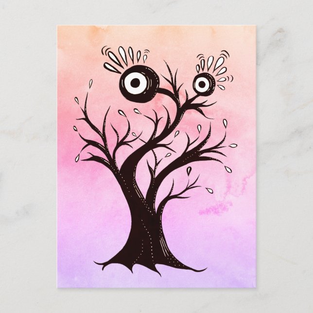 Crazy Tree Creature Ink Art Pink Fantasy Postcard (Front)