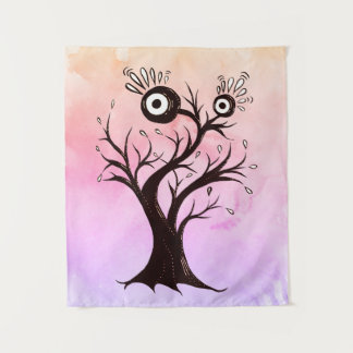 Crazy Tree Creature Ink Art Pink Fantasy Tapestry