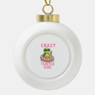 Crazy turtle girl ceramic ball christmas ornament