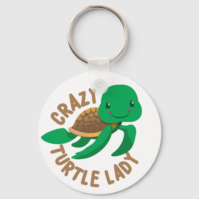 crazy turtle lady circle keychain (Front)