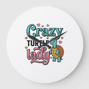 Crazy Turtle Lady Vintage Engraving Design_1 Large Clock