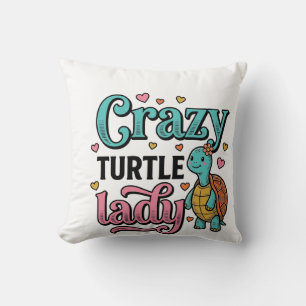 Crazy Turtle Lady Vintage Engraving Design_1 Throw Pillow