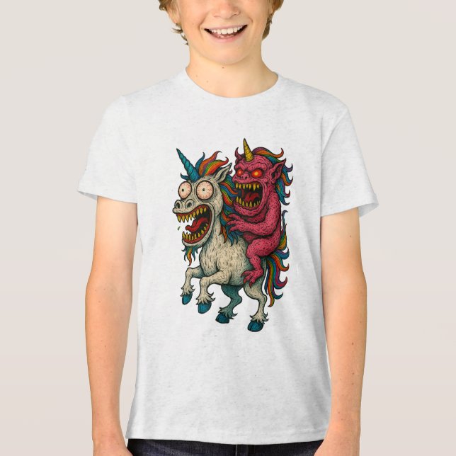 Crazy Unicorn and Brain Monster Tri-Blend Shirt (Front)