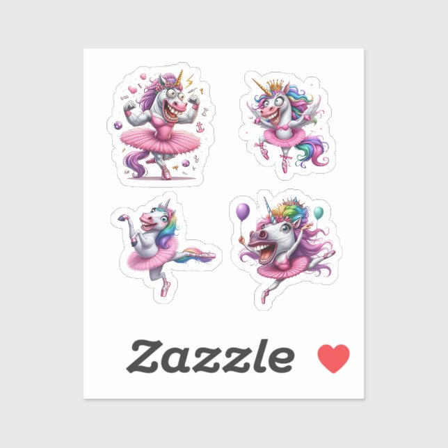 crazy unicorn caricature colorful sticker (Sheet)