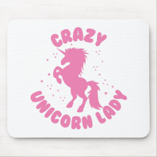 crazy unicorn lady circle in pink mouse pad