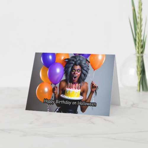 Crazy Werewolf Woman _ Halloween Birthday Holiday Card