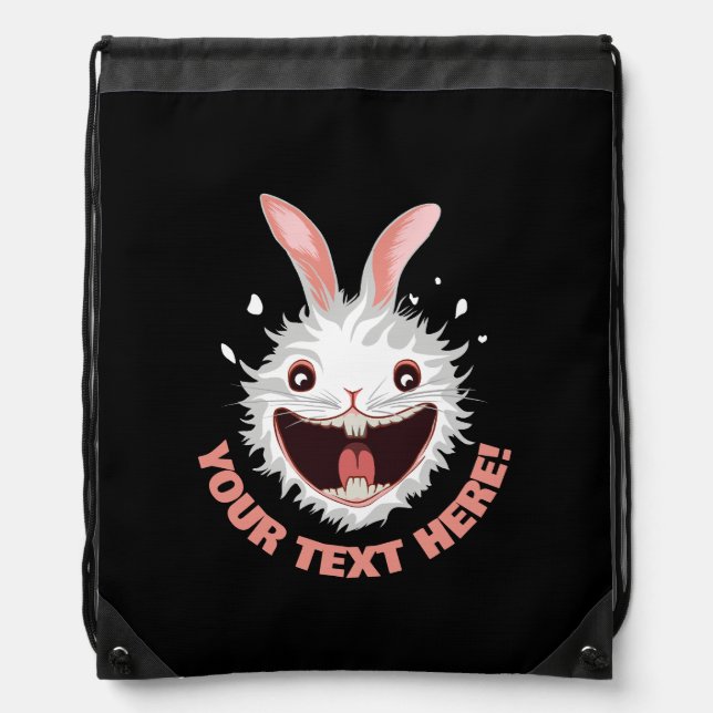 Crazy White Rabbit Face Drawstring Bag (Front)