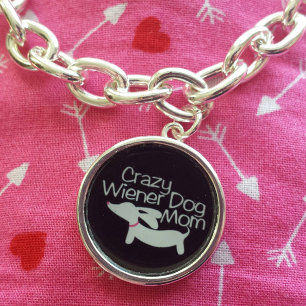 Crazy Wiener Dog Mom Charm Bracelet