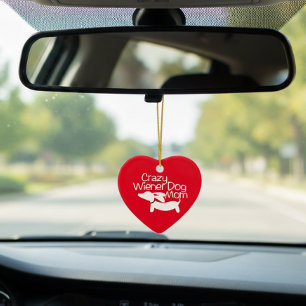 Crazy Wiener Dog Mom Rearview Mirror Decor Ceramic Ornament