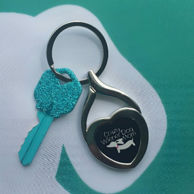 Crazy Wiener Keychain (Crazy Wiener Dog Mom Key Ring)