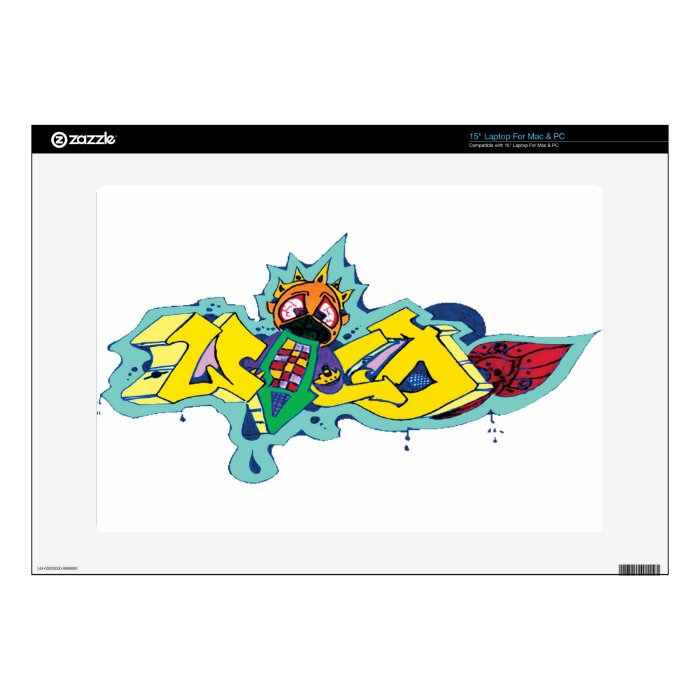 Crazy Wild Eyed Graffiti Character 15" Laptop Skin