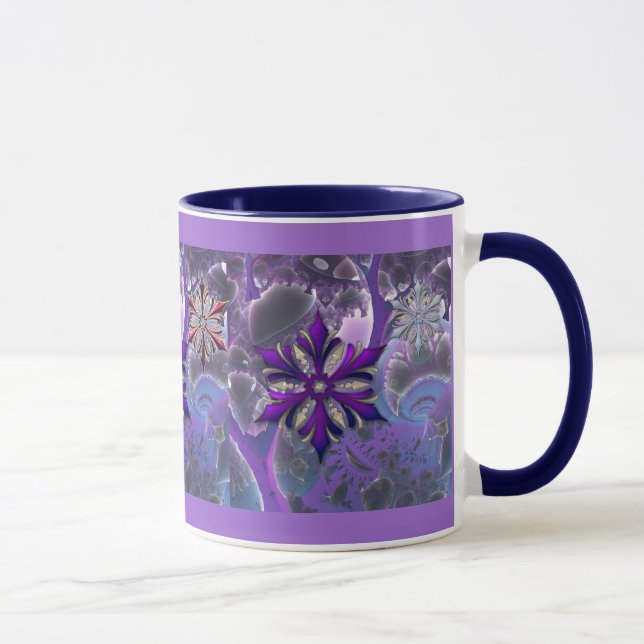 Crazy Wild Purple Fractal Christmas Ornament Mug (Right)