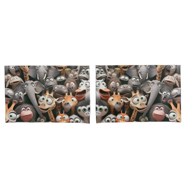 Crazy Wildlife Group  Pillow Case (Front-Set)