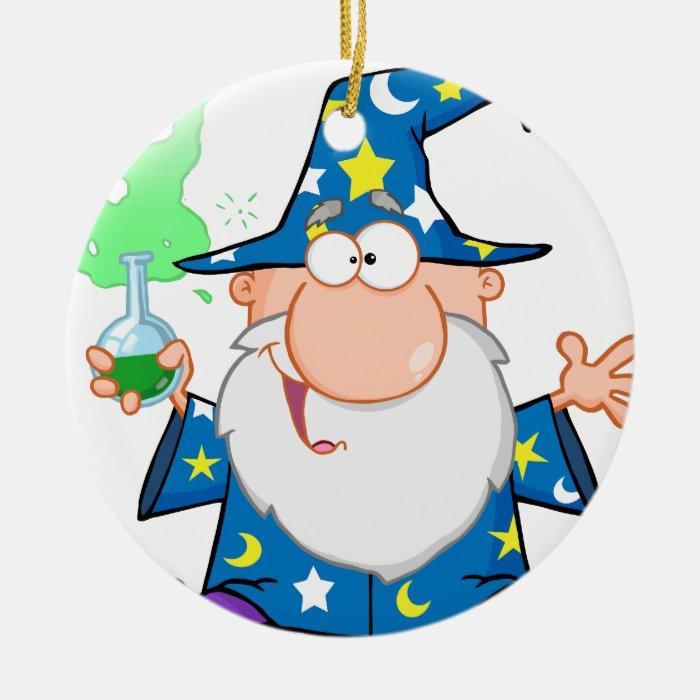 Crazy Wizard Holding A Green Magic Potion Christmas Tree Ornaments