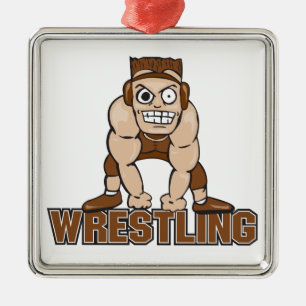 crazy wrestler wrestling design metal ornament