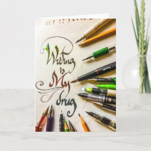 Crazy writer manifesto pens and pencils card