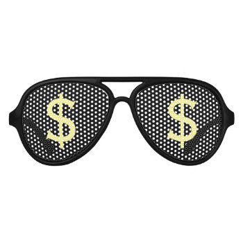 Crazy Yellow Dollars Shopping Stare Aviator Sunglasses by KreaturShop at Zazzle