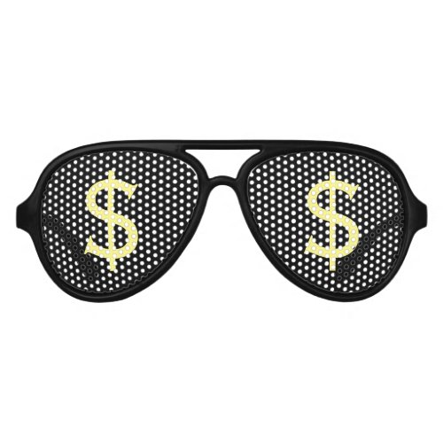 Crazy Yellow Dollars Shopping Stare Aviator Sunglasses