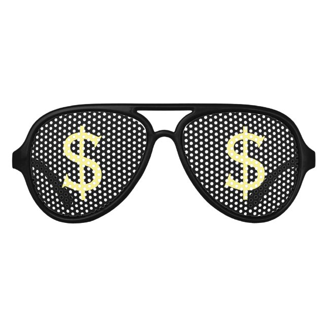 Crazy Yellow Dollars Shopping Stare Aviator Sunglasses (Front)