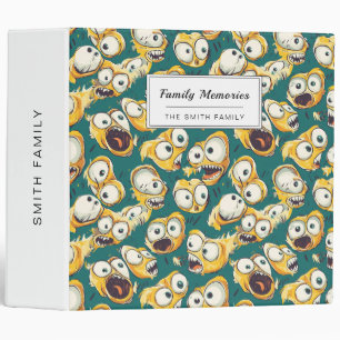 Crazy Yellow Monster Teal Halloween 3 Ring Binder