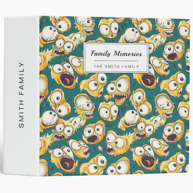 Crazy Yellow Monster Teal Halloween 3 Ring Binder (Front/Spine)