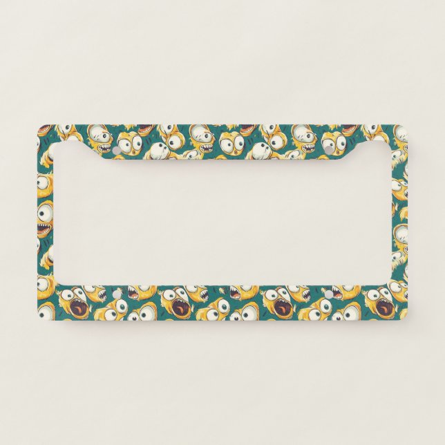 Crazy Yellow Monster Teal Halloween License Plate Frame (Front)