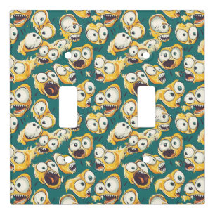 Crazy Yellow Monster Teal Halloween Light Switch Cover