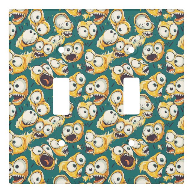 Crazy Yellow Monster Teal Halloween Light Switch Cover (Front)