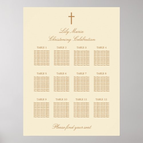 Cream 12 Table Christening Seating Chart Poster