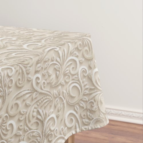 Cream 3D Floral Ornamental Pattern Tablecloth