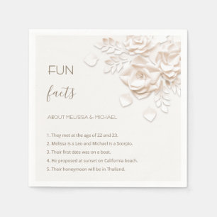 Cream 3D Flowers Roses Fun Facts Wedding Napkins
