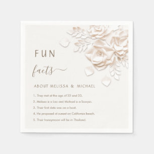 Cream 3D Flowers Roses Fun Facts Wedding Napkins