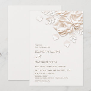 Cream 3D Flowers Roses Simple Wedding Invitation