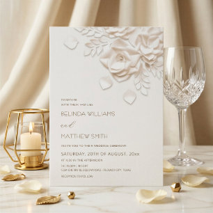 Cream 3D Flowers Roses Simple Wedding Invitation