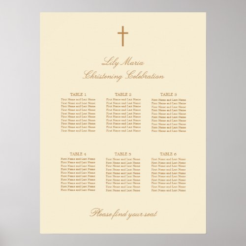 Cream 6 Table Christening Seating Chart Poster