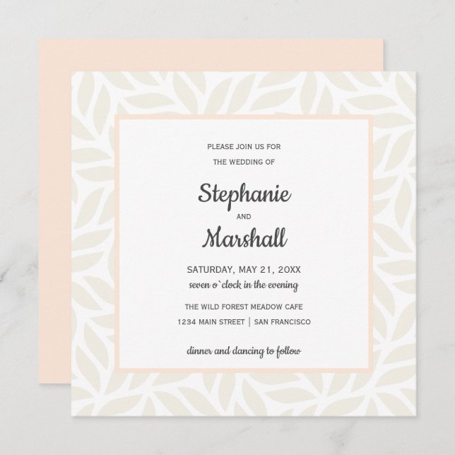 Cream abstract foliage chic modern wedding invitation (Front/Back)