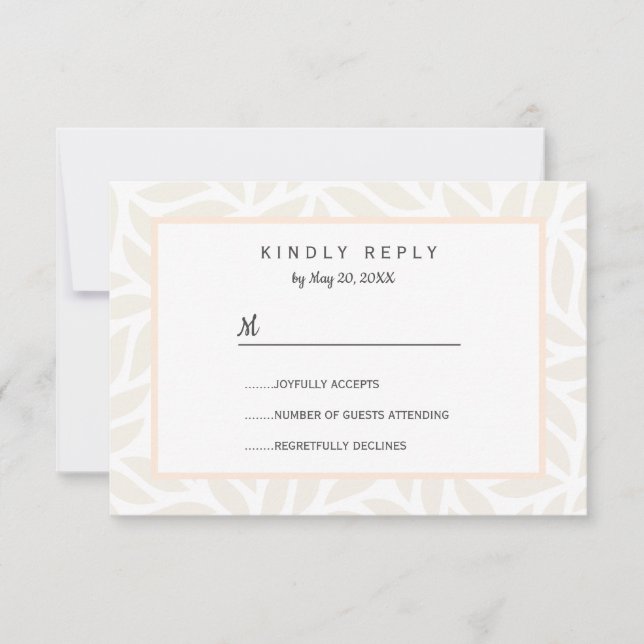 Cream abstract foliage chic Wedding RSVP (Front)