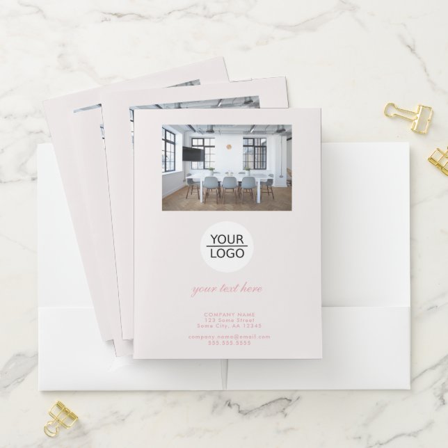 Cream Add your Logo Custom Text Promotion Photo  Pocket Folder (In Situ)