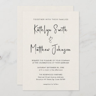 Cream All In One Fun Script Minimalist Wedding Invitation