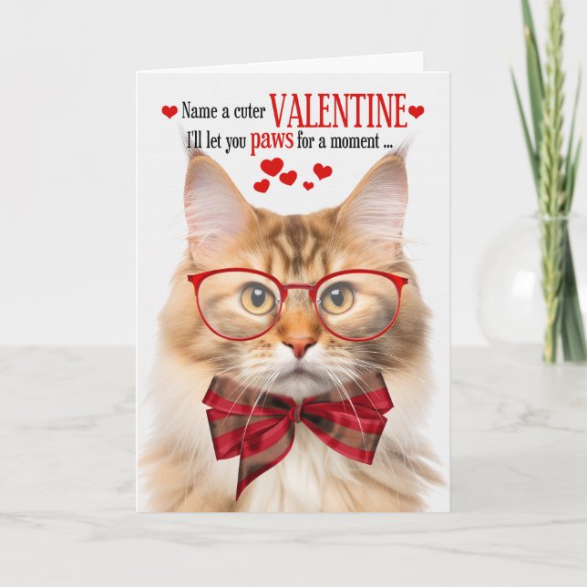 Cream and Apricot Wegie Cat Humor Valentine's Day Holiday Card (Front)