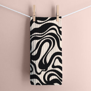 Cream and Black 1970s Retro Modern Swirl Kitchen Towel