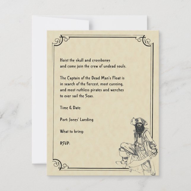 Cream and Black Ahoy! Pirate Halloween Party Invitation (Front)
